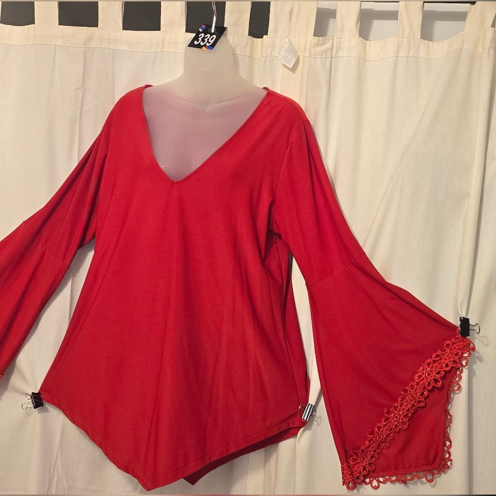 #339 Ashley stewart red ruffled sleeves blouse